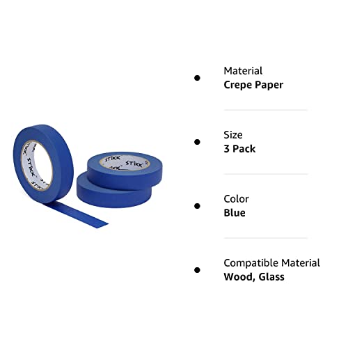 STIKK Painters Tape - 3pk Blue Painter Tape - 1 inch x 60 Yards - Paint Tape for Painting, Edges, Trim, Ceilings - Masking Tape for DIY Paint Projects - Residue-Free Painting Tape