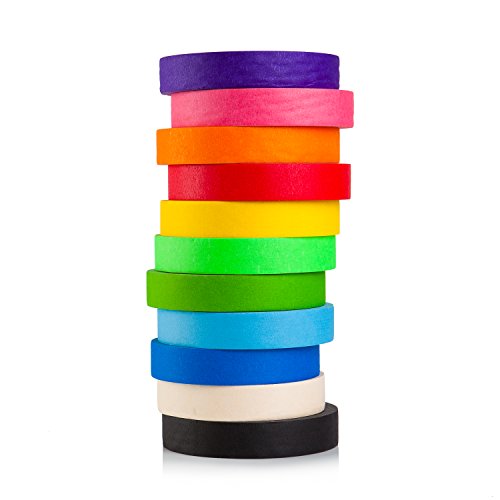 Colored Masking Tape - 11 Rolls, 55 yd x 1 in ea Colored Tape Roll - 1,815 Ft x 1in Wide of Colorful Craft Tape - Vibrant Rainbow Colored Painters Tape – Great for Art, Labeling & Classroom Decoration