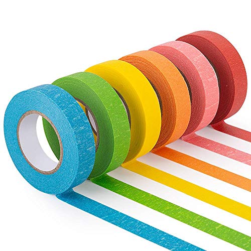 Colored Masking Tape, 6 Rolls of 21.87 Yards×0.59 Inch Crafts Labeling Paper Tape, Colorful Marking Painters Tape for DIY Art Supplies, Home Decoration, Office or Teaching Supplies, Classification.