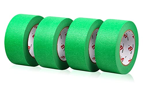 BOMEI PACK Green Painters Tape 2 inch Wide, Medium Adhesive Green Masking Tape 2 inch x 55 Yards (220 Total Yards) 4 Rolls, Residue-Free Wall Trim Tape for Painting, DIY Crafting, Decoration