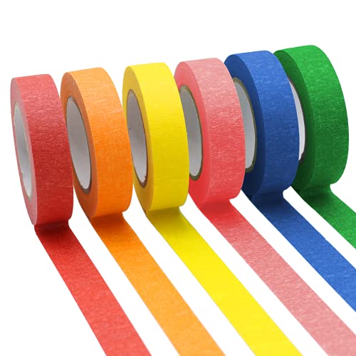 OWLKELA Colored Masking Tape 16 Yard Per Roll, 6 Rolls Rainbow Colors Painting Tapes, Painters Tape, Craft Tape, Labeling Tape, Paper Tape for Crafts & DIY Projects