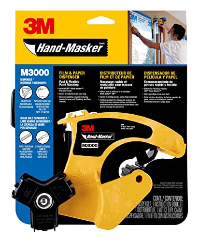 3M Hand Masker M3000 Tape Dispenser, Film & Tape, Applies Painter's Tape to Masking Film or Paper in One Continuous Application, Compact & Lightweight Design, Saves Time When Preparing For Painting