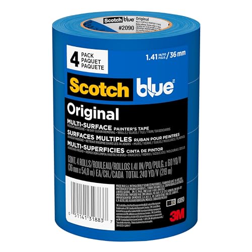 Scotch Painter's Tape Original Multi-Surface Painter's Tape, Blue, Paint Tape Protects Surfaces and Removes Easily, Multi-Surface Painting Tape for Indoor&Outdoor Use, 1.41 Inches x 60 Yards, 4 Rolls