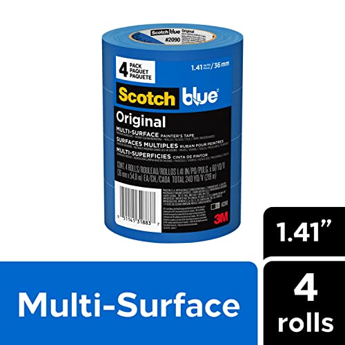 Scotch Painter's Tape Original Multi-Surface Painter's Tape, Blue, Paint Tape Protects Surfaces and Removes Easily, Multi-Surface Painting Tape for Indoor&Outdoor Use, 1.41 Inches x 60 Yards, 4 Rolls
