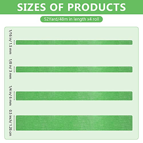Epakh 4 Rolls Pinstripe Tape, Masking Tape in 1/16, 1/8, 1/4 and 1/2 Inch Wide, Painters Automotive Masking Tape for DIY Car Auto Paint Art (Green, 52 yd)