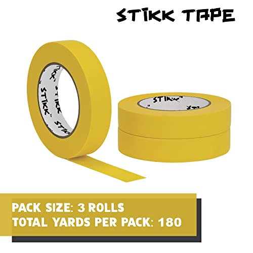 STIKK Painters Tape - 3pk Yellow Painter Tape - 1 inch x 60 Yards - Paint Tape for Painting, Edges, Trim, Ceilings - Masking Tape for DIY Paint Projects - Residue-Free Painting Tape