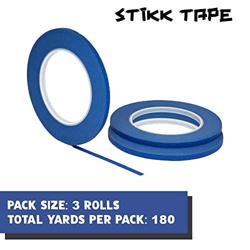 STIKK Painters Tape - 3pk Blue Painter Tape - 1/4 inch x 60 Yards - Paint Tape for Painting, Edges, Trim, Ceilings - Masking Tape for DIY Paint Projects - Residue-Free Painting Tape