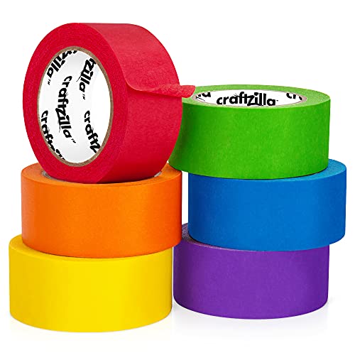 Craftzilla Colored Masking Tape – 6 Roll Multi Pack – 10 Yards x 1 Inch Each Colorful Craft Tape – Vibrant Rainbow Colored Painters Tape – Colored Tape Rolls Arts & Crafts, Labeling and Color-Coding