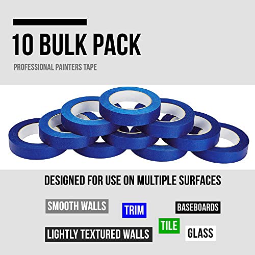 Lichamp 10-Piece Blue Painters Tape 1 inch, Blue Masking Tape Bulk Multi Pack, 1 inch x 55 Yards x 10 Rolls (550 Total Yards)