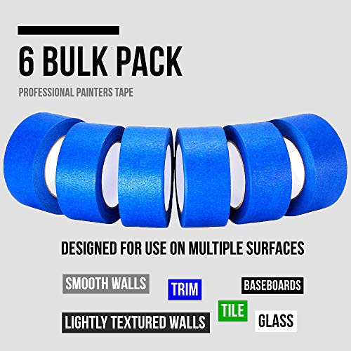 Lichamp 6-Piece Blue Painters Tape 2 inches Wide, Blue Masking Tape Painter's Bulk Multi Pack, 1.95 inch x 55 Yards x 6 Rolls (330 Total Yards)