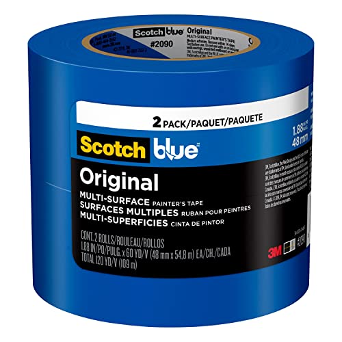 ScotchBlue Original Multi-Surface Painter's Tape, 1.88 Inches x 60 Yards, 2 Rolls, Blue, Paint Tape Protects Surfaces and Removes Easily, Multi-Surface Painting Tape for Indoor and Outdoor Use