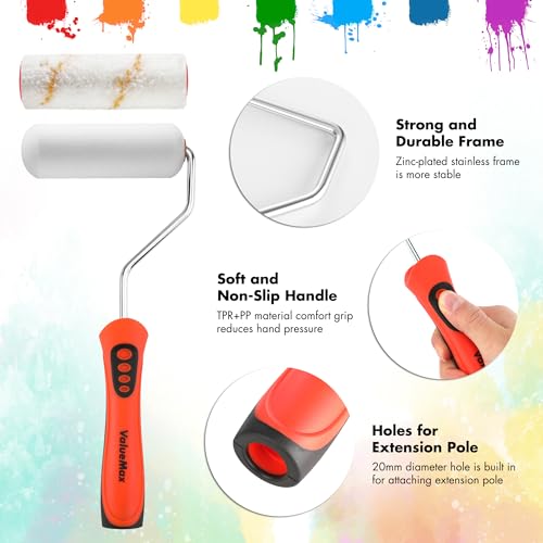 Valuemax 14 Piece 4 inch Paint Roller Kit Wall Treatments Tools for Decorate Cabinets, Doors, Craft Work, Orange & White