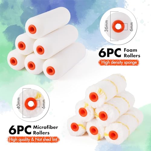Valuemax 14 Piece 4 inch Paint Roller Kit Wall Treatments Tools for Decorate Cabinets, Doors, Craft Work, Orange & White