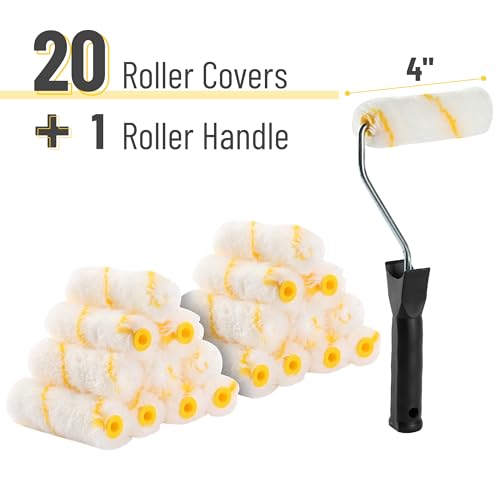 Bates- Paint Rollers, 4 inch Paint Roller with 20 Covers, Small Paint Roller, Paint Roller Covers, Mini Paint Roller, Paint Roller 4 Inch, Mini Rollers for Painting, Paint Rollers 4 Inch