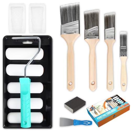 Rhibak Paint Roller Kit, Paint Brushes and 4 Inch Foam Small Paint Roller kit for Professional or Home Owners with All Paints and Stains for Professional Painting Results