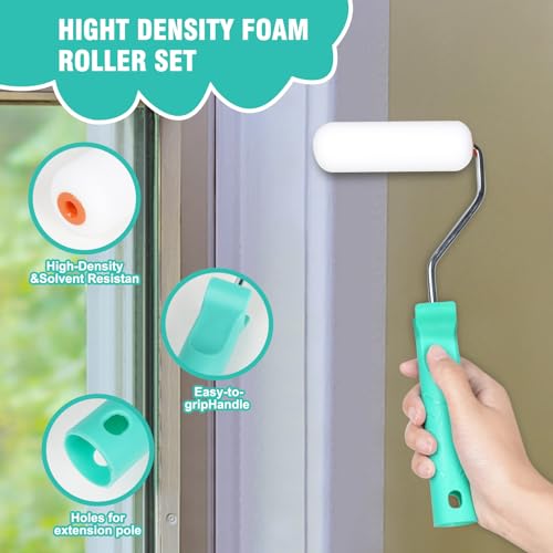 Rhibak Paint Roller Kit, Paint Brushes and 4 Inch Foam Small Paint Roller kit for Professional or Home Owners with All Paints and Stains for Professional Painting Results