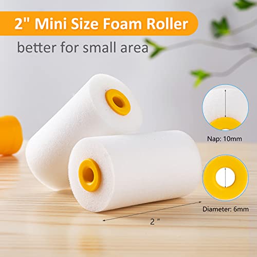 Mister Rui Foam Paint Roller, 2 Inch Mini Paint Roller Kit (8 Pack), Small Paint Roller with Tray, Small Paint Rollers 2 Inch, Mini Rollers for Painting Cabinets, Furniture, Stenciling, Art Crafts