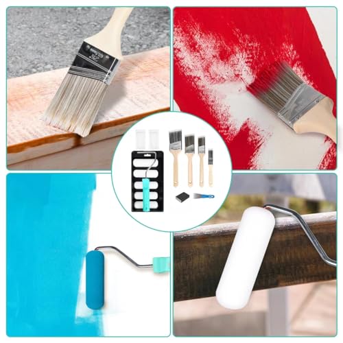 Rhibak Paint Roller Kit, Paint Brushes and 4 Inch Foam Small Paint Roller kit for Professional or Home Owners with All Paints and Stains for Professional Painting Results