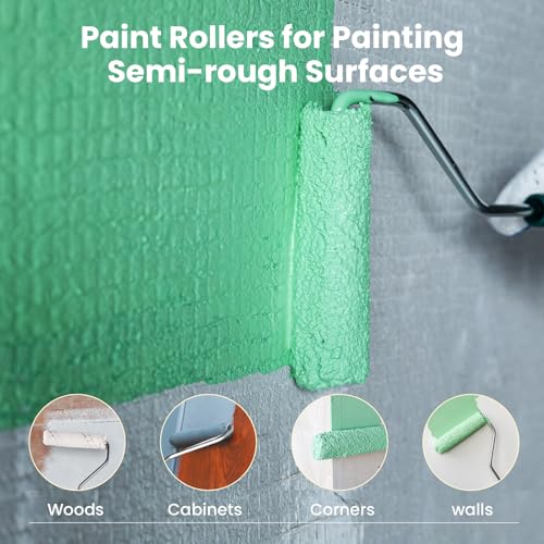 Mister Rui Microfiber Paint Roller 4 Inch,Small Paint Roller Covers(3/8 inch Nap, 10 Pack),Mini Paint Roller for Use with All Paints and Stains