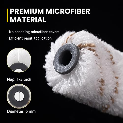 Mister Rui Microfiber Paint Roller 4 Inch,Small Paint Roller Covers(3/8 inch Nap, 10 Pack),Mini Paint Roller for Use with All Paints and Stains