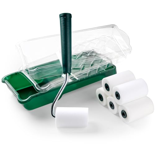 CoatPro Twools Foam Paint Roller, 2 Inch 10 Pack Small Paint Roller Kit with High-Density Foam Paint Roller, Paint Tray, Paint Tray Liner, Roller Frame, Mini Paint Roller for Painting Corners