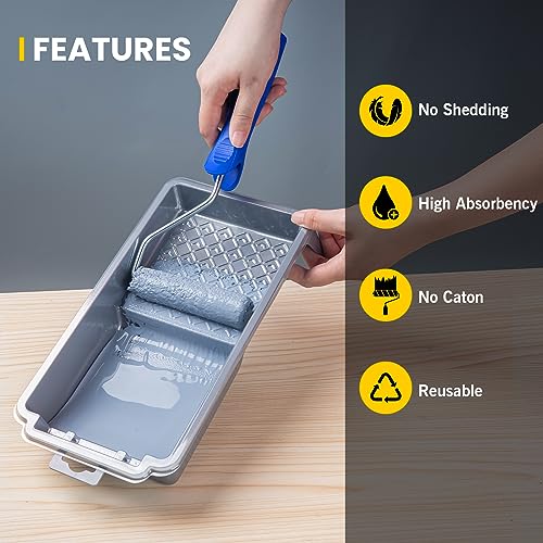 Mister Rui Microfiber Paint Roller 4 Inch,Small Paint Roller Covers(3/8 inch Nap, 10 Pack),Mini Paint Roller for Use with All Paints and Stains