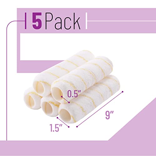 Bates- Paint Roller Covers, 9" Roller Covers, Pack of 5, Covers for Paint Rollers, Naps for Paint Roller Brush, Roller Naps, House Painting Supplies, Nap for Roller Frame, Covers for Paint Roller Kit
