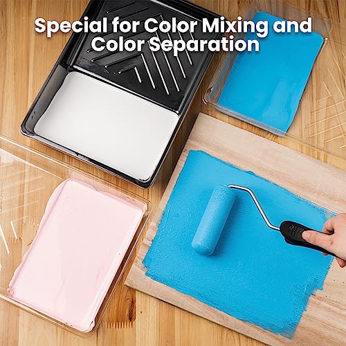 Mister Rui Paint Tray, 12 Pack, 6 Inch Paint Tray with Liners, Paint Roller Tray Kit with 4 Inch Roller Frame, Plastic Paint Tray, Disposable Paint Tray Liners for Home Improvement
