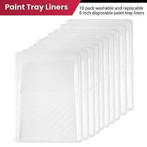 Mister Rui Paint Tray, 12 Pack, 6 Inch Paint Tray with Liners, Paint Roller Tray Kit with 4 Inch Roller Frame, Plastic Paint Tray, Disposable Paint Tray Liners for Home Improvement