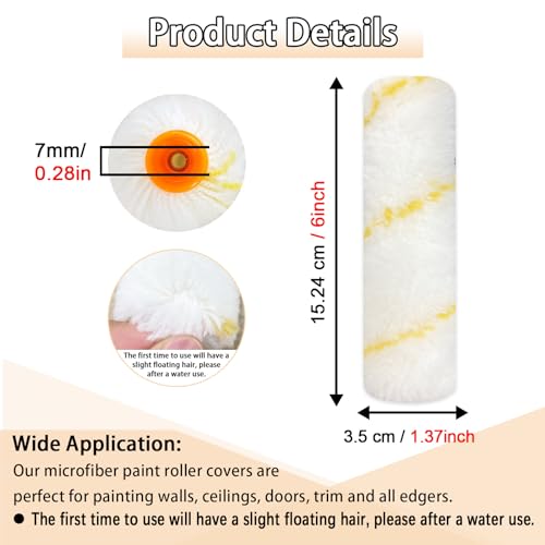 Hubaow 10 Pieces Paint Roller Cover, 6 inch Microfiber Roller Covers, Washable Covers for Roller Frame, House Painting Supplies, Naps for Paint Roller Brush for Painting Walls Ceilings