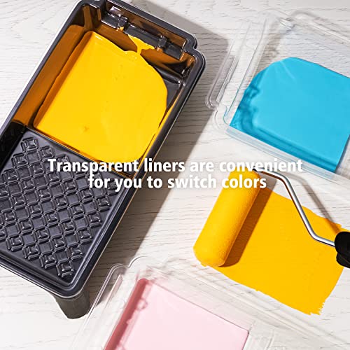 Mister Rui Paint Tray Liner, 12 Pack, Small Paint Trays, 4 Inch Paint Roller Tray Liners 10pcs Disposable, with Roller Handle, for Home Decor, Walls and Furniture