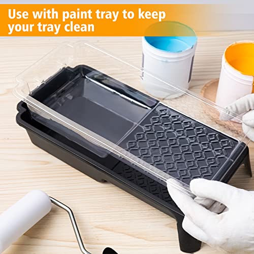 Mister Rui Paint Tray Liner, 12 Pack, Small Paint Trays, 4 Inch Paint Roller Tray Liners 10pcs Disposable, with Roller Handle, for Home Decor, Walls and Furniture