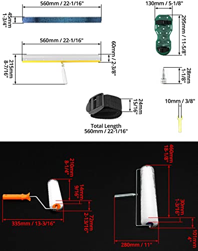 QWORK Self-Levelling Cement Tool Kit, Floor Construction Roller Spike Shoes, Epoxy Floor Paint Tool, Stainless Steel Scraper Self-Leveling Rake