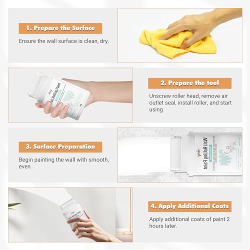 VERNY Portable Wall Paint Tool - for Effortless Cleaning & Pristine Walls, Small Roller Brush Repair Kit, Water-Based, Low VOC & Non-Toxic, Ready to Use, Elevate Home Aesthetics (White)