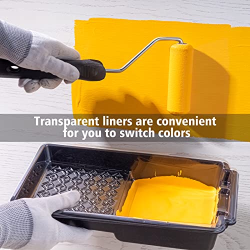 Mister Rui Paint Tray Liner, 12 Pack, Small Paint Trays, 4 Inch Paint Roller Tray Liners 10pcs Disposable, with Roller Handle, for Home Decor, Walls and Furniture