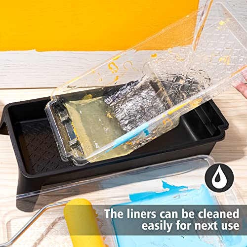 Mister Rui Paint Tray Liner, 12 Pack, Small Paint Trays, 4 Inch Paint Roller Tray Liners 10pcs Disposable, with Roller Handle, for Home Decor, Walls and Furniture