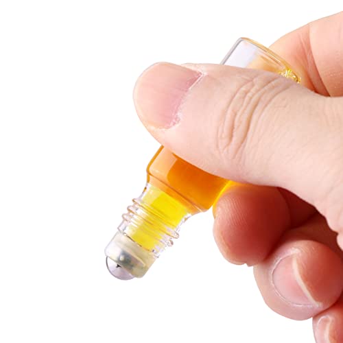 MaxMau Pack of 100,5ml Clear Glass Roll on Bottle Essential Oil Roller Bottles with Stainless Steel Roller Balls and Golden Painted Lids for Daily Aromatherapy Sample Test Travel