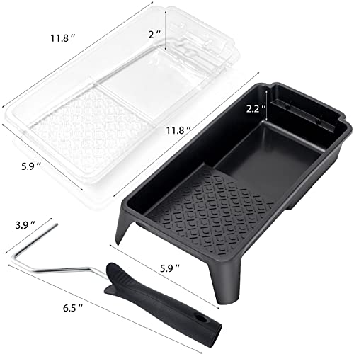 Mister Rui Paint Tray Liner, 12 Pack, Small Paint Trays, 4 Inch Paint Roller Tray Liners 10pcs Disposable, with Roller Handle, for Home Decor, Walls and Furniture