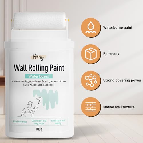 VERNY Portable Wall Paint Tool - for Effortless Cleaning & Pristine Walls, Small Roller Brush Repair Kit, Water-Based, Low VOC & Non-Toxic, Ready to Use, Elevate Home Aesthetics (White)