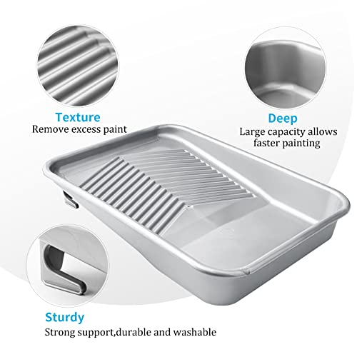 Mister Rui-Paint Tray,12 Pack, 9 Inch Paint Roller Tray, Disposable Paint Tray with Liner and 5-Wire Roller Frame, Plastic Paint Tray Washable and Reusable, Textured Paint Tray with Deep Capacity