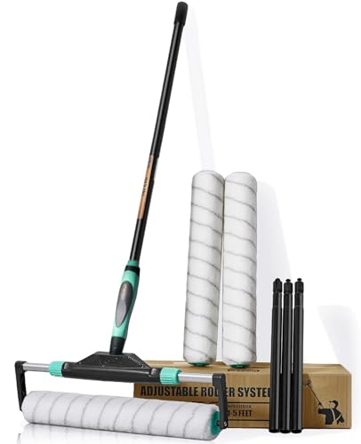 10pcs PinStone Large Paint Roller Kit, 12"-18" Adjustable Roller Frame, 1-5 Ft Steel Extension Pole, Ergonomic Handle, 3pcs 18" Nylon Roller Covers for Walls,Ceiling,Floor,Interior & Exterior Painting