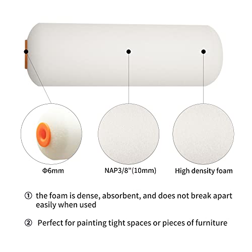 Voomey Mini Paint Roller Covers，High Density Foam Paint Roller，4 Inch Foam Roller Paint, 24 Pack,Fits All Flat Surfaces, Including Kitchen Cabinets, Doors, Tables, Etc.
