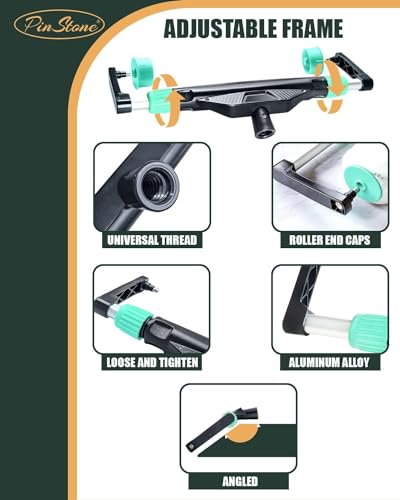 10pcs PinStone Large Paint Roller Kit, 12"-18" Adjustable Roller Frame, 1-5 Ft Steel Extension Pole, Ergonomic Handle, 3pcs 18" Nylon Roller Covers for Walls,Ceiling,Floor,Interior & Exterior Painting