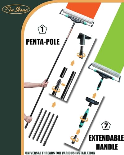 10pcs PinStone Large Paint Roller Kit, 12"-18" Adjustable Roller Frame, 1-5 Ft Steel Extension Pole, Ergonomic Handle, 3pcs 18" Nylon Roller Covers for Walls,Ceiling,Floor,Interior & Exterior Painting