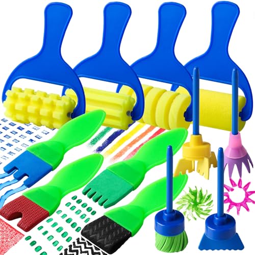 YGDZ Kids Paint Brushes, 12 Pack Washable Painting Brushes for Toddlers Kids Early Learning Toys Foam Roller Sponge Arts Crafts Gift