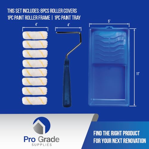 Pro Grade - Paint Roller Tool Kit - 10 Piece Painting Set - Mini Plastic Paint Tray Set, Mini Roller Frame,Microfiber Roller Covers
