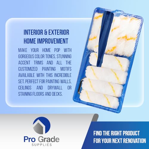 Pro Grade - Paint Roller Tool Kit - 10 Piece Painting Set - Mini Plastic Paint Tray Set, Mini Roller Frame,Microfiber Roller Covers