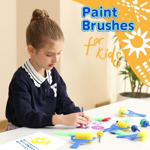 YGDZ Kids Paint Brushes, 12 Pack Washable Painting Brushes for Toddlers Kids Early Learning Toys Foam Roller Sponge Arts Crafts Gift