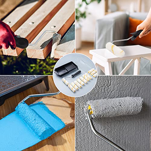 Mister Rui Paint Roller Kit, 15 Pack, 4 Inch Paint Rollers (1/2" Nap), Small Paint Roller with Tray, Mini Paint Roller Kit, Paint Roller Brush with Roller Frame, Paint Tray and Liner, for Home Repair.