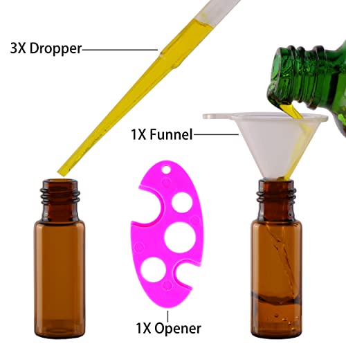 MaxMau 24 Pack 5ml Amber Glass Roller Bottles for Essential Oils,Roll on Bottle with Stainless Steel Roller Balls Golden Painted Caps for Daily Aromatherapy Sample Test Travel